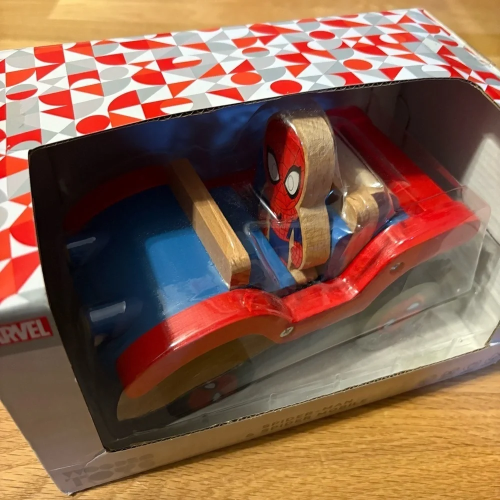Spiderman Wooden Toys Car W/ Action Figure Blue Green Marvel Disney